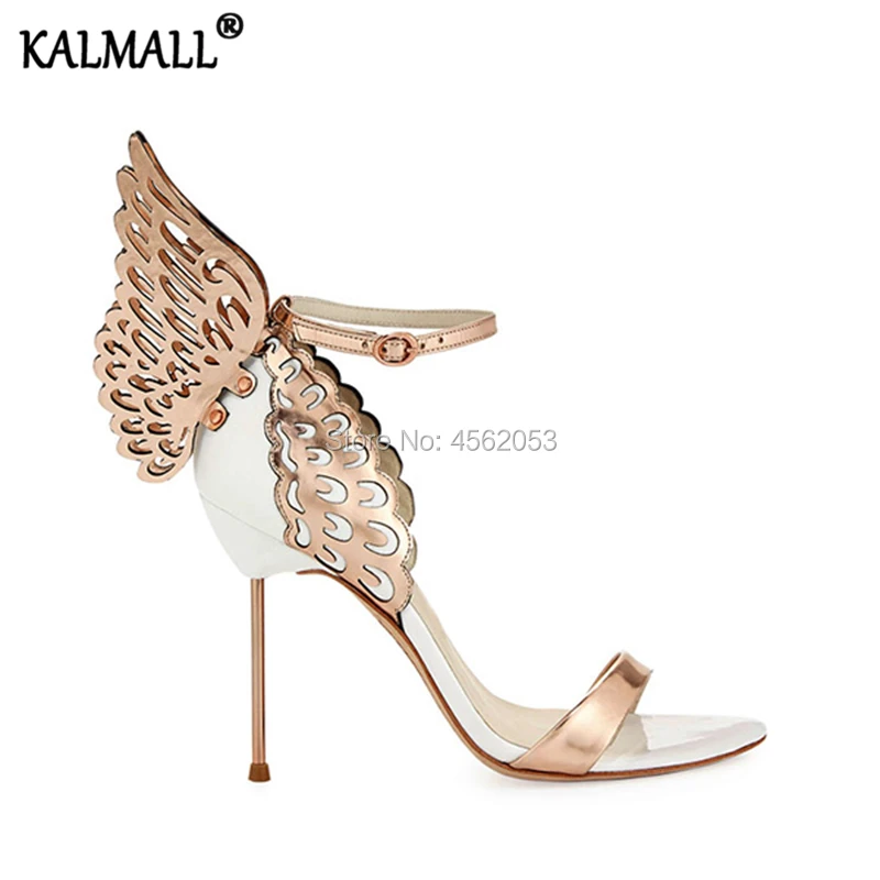 KALMALL/Высококачественная обувь со стразами; женские летние сандалии на высоком каблуке-шпильке с ремешком на щиколотке; сандалии с крыльями