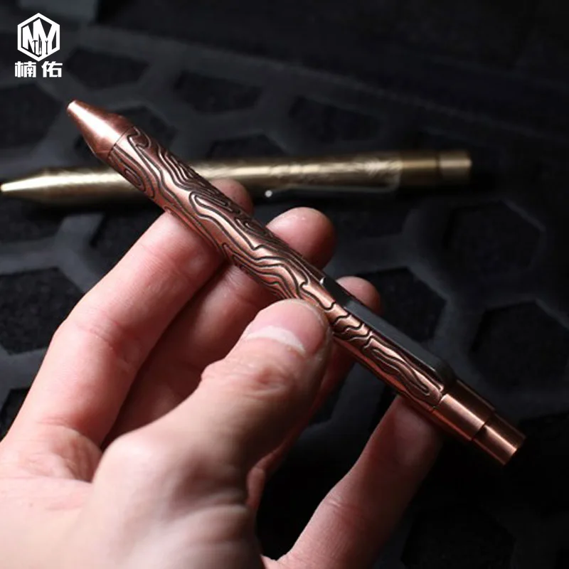 Purple Copper EDC Открытый латунный фиолетовый медный болт, титан сплав шариковая ручка карманная ручка Красивая ручка для защиты подписи ручка - Цвет: Purple Copper