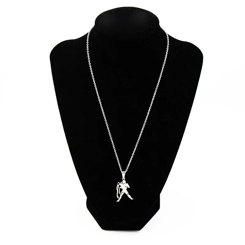 Silver Aquarius 12 Constellation Pendant Necklaces Stainless Steel Zodiac Sign Virgo Libra Scorpio Necklace For Women Men Choker Collar Jewelry - Окраска металла: Silver Aquarius