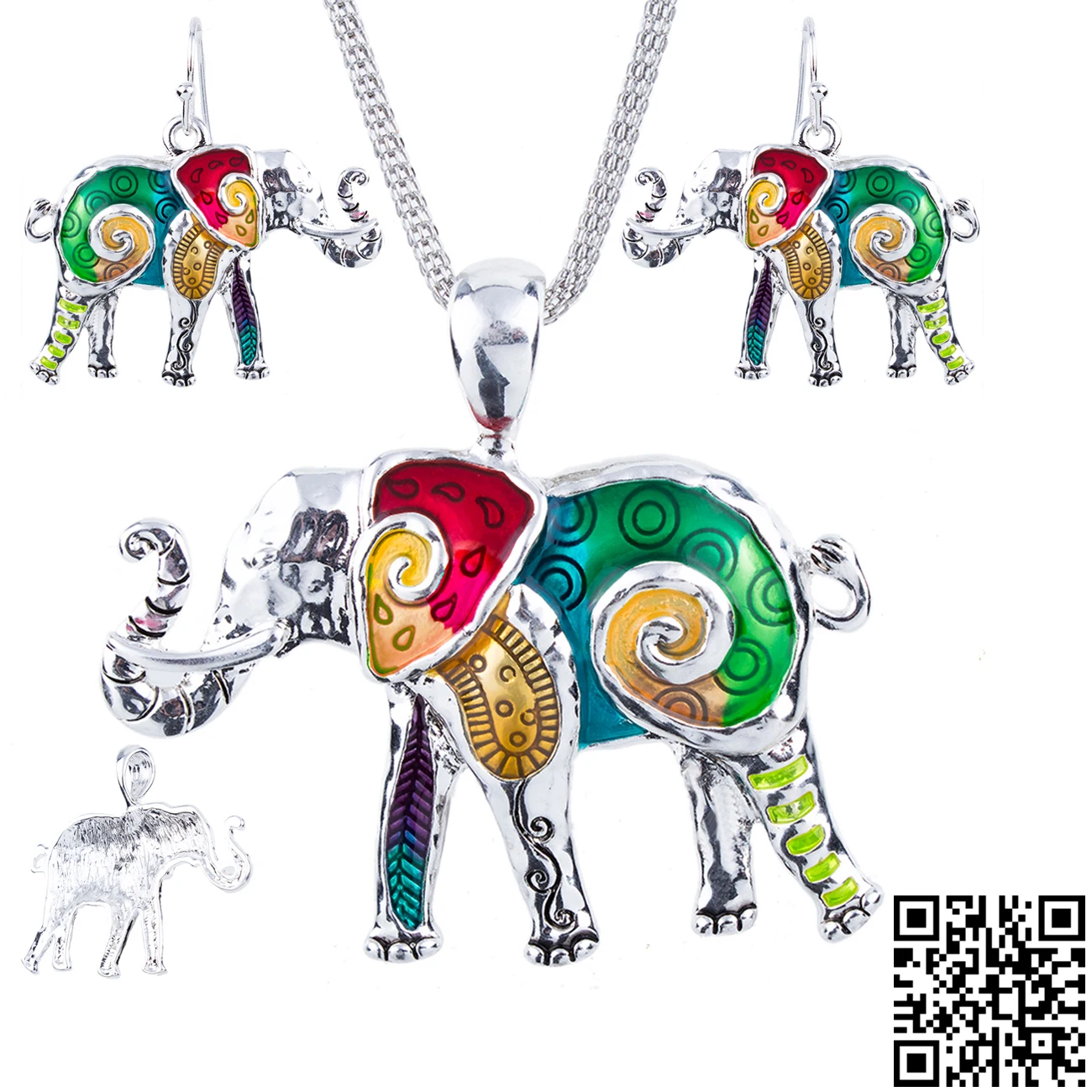 

1set Elephant Necklace Earrings Set Alloy Unique Elephant Design Gift Animal Pendant Rainbow Charm Jewelry Sets Accessories