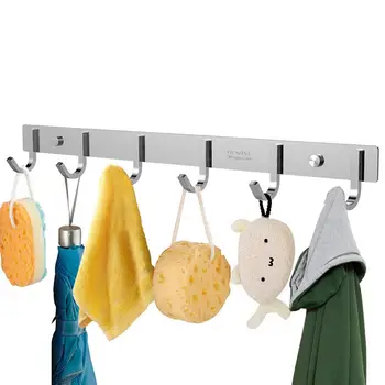 

OUNONA Stainless Steel 304 Door Hook Rail Wall Coat Rack Hanger with 6 Hooks Home Storage Organization Hooks for Bedroom