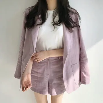 

2019 Female Suit XS to XXL New summer thin section Korean version of cotton and linen small suit + shorts suit female
