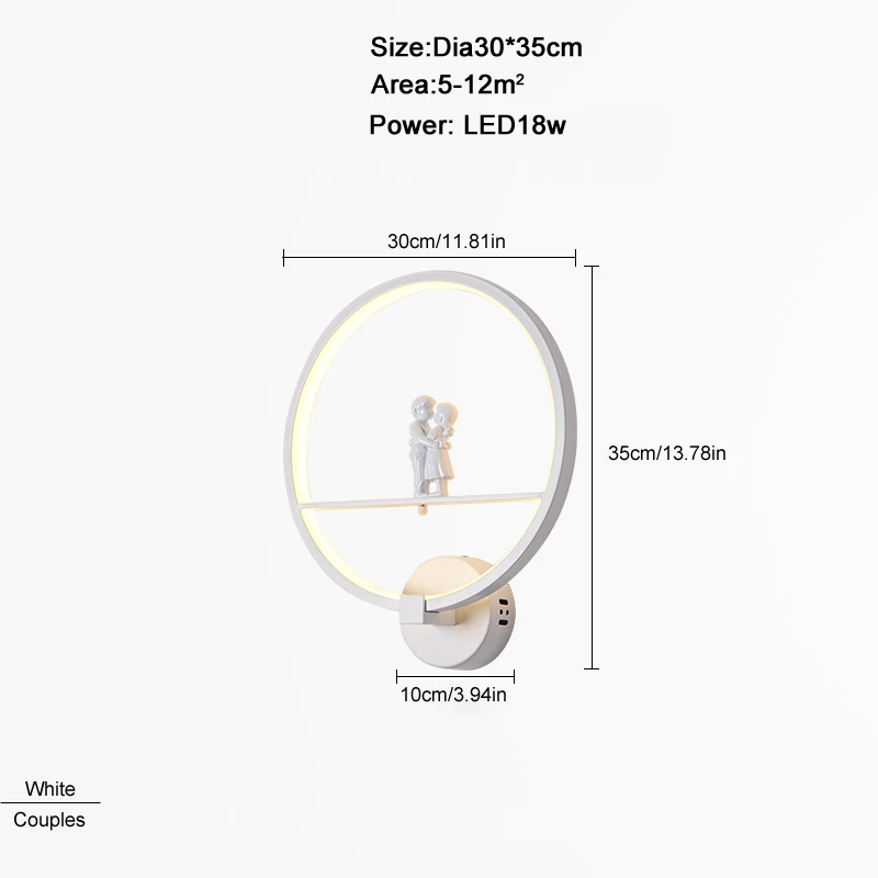 Светодиодный настенный светильник 18 Вт для пар, современный креативный светильник для спальни в помещении, гостиной, столовой, коридора, светильник, украшение - Цвет абажура: Белый