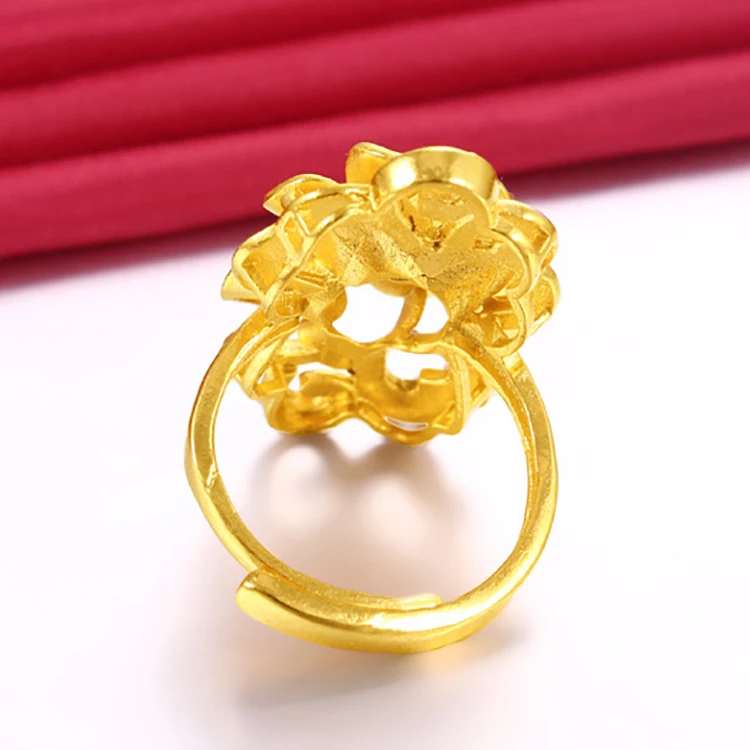 Popular Vietnam Sand Gold Open Women's Ring Delicate 3D Flower No Fade Plated Fist Knuckles Rings for Women unusual goods