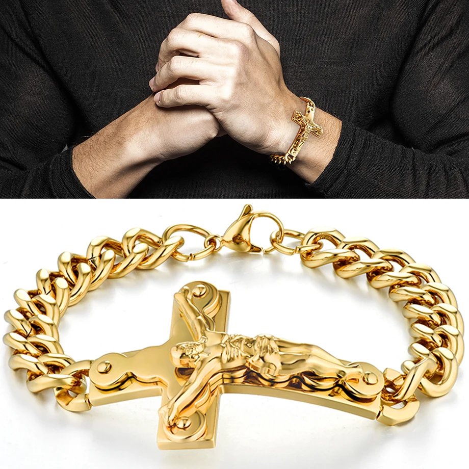 Браслет мужской из нержавеющей стали с изображением Иисуса и Креста|bracelets for|chain