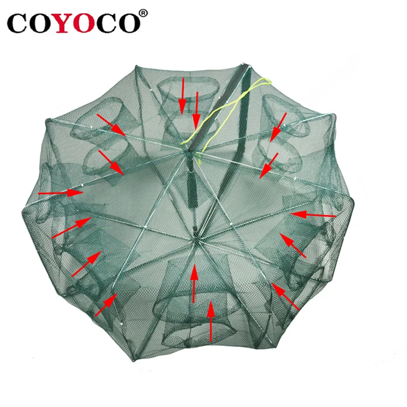

COYOCO Folded Portable Fishing Net Shrimp Squid Crab Bait Casting Porous Design Fishing Cage Automatic Trap 4 6 8 16 Hole Net
