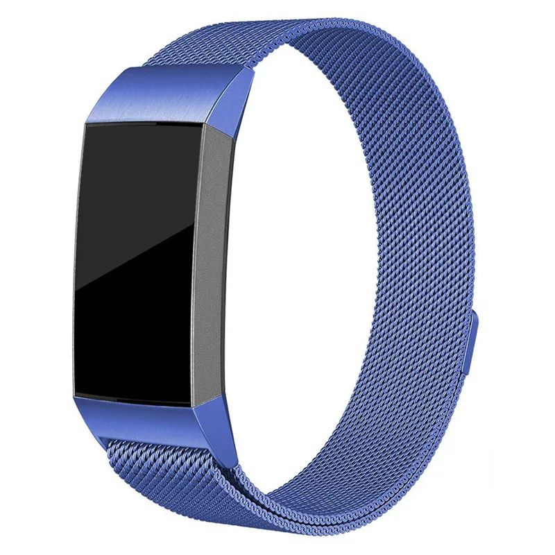 Миланская Магнитная Петля, ремешок для fitbit charge 3, металлический браслет из нержавеющей стали, сменный смарт-браслет A25 - Цвет: Blue
