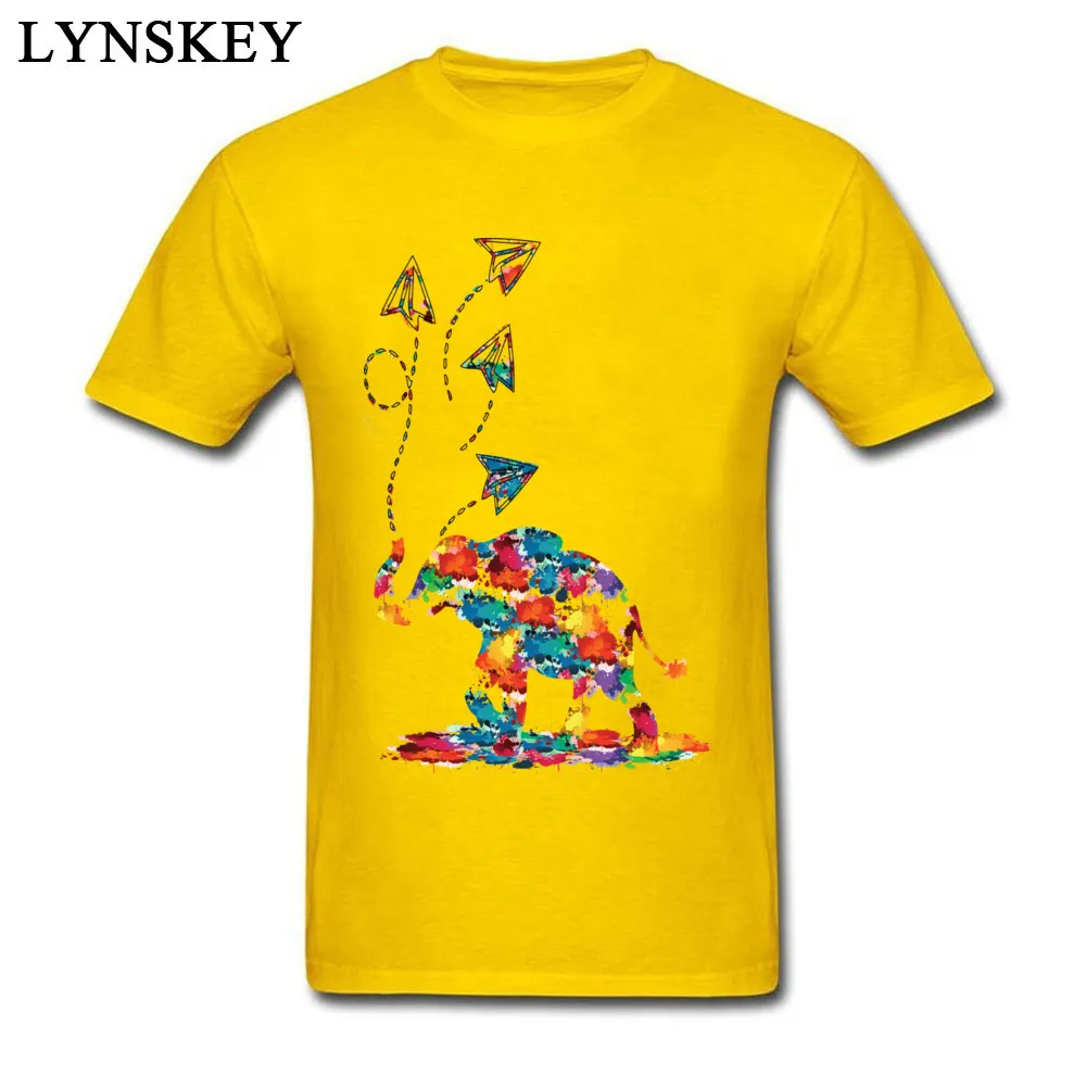 Rife 3D Printed T-Shirt Summer/Autumn Pure Cotton Crewneck Tops Shirt Short Sleeve Normal Paper planes Elephant Tee Shirts Paper planes Elephant yellow