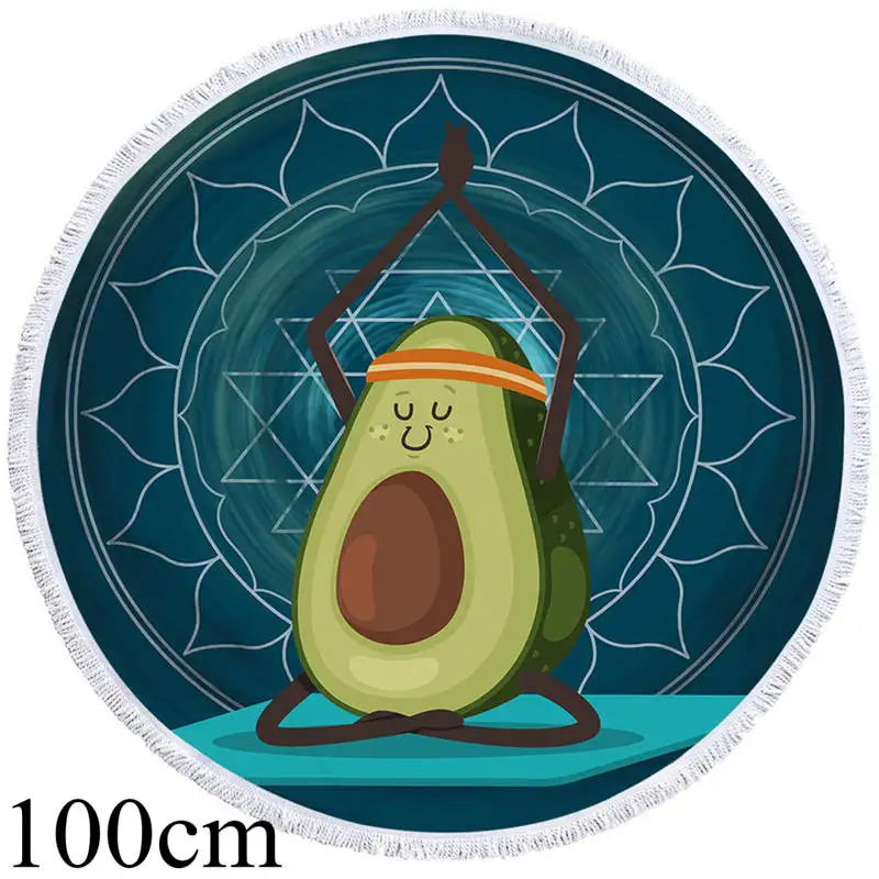 Towel 100cm Постельное белье Outlet мультфильм круглый пляжное полотенце авокадо гобелен Йога Печать микрофибра банное полотенце Мандала зеленый Toalla 150 см коврик - Цвет: Towel 100cm