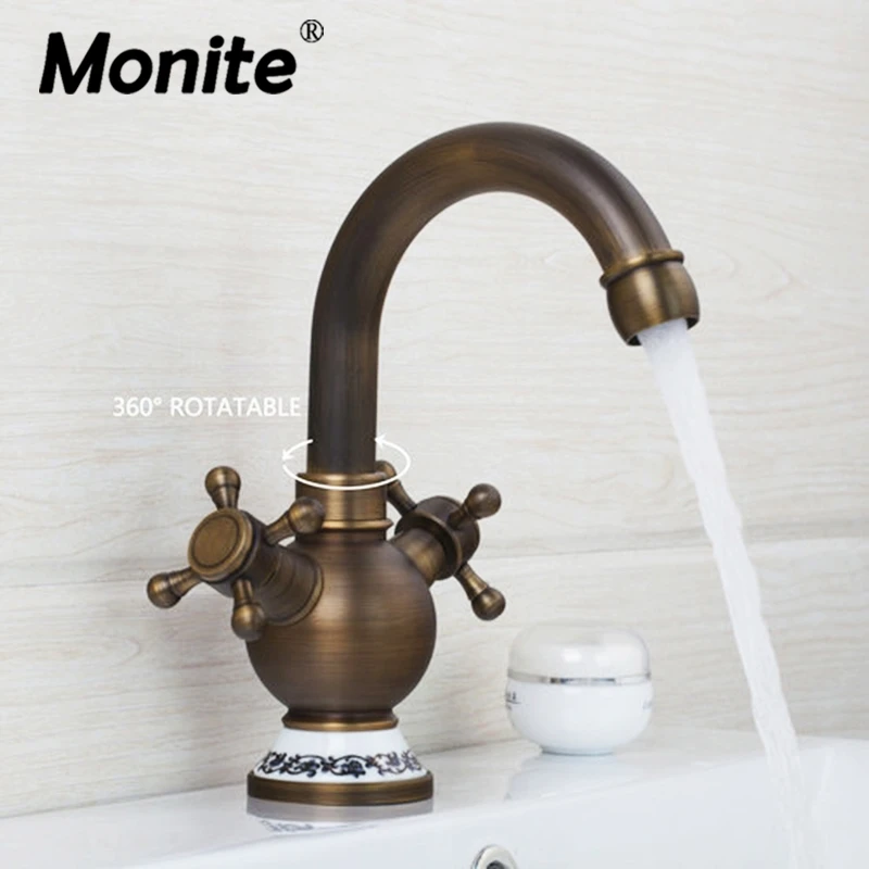 

Double Handles Kitchen Faucet New Antique Brass Swivel 360 Deck Mounted 97162 Sink Torneira Cozinha Faucets,Mixer Tap