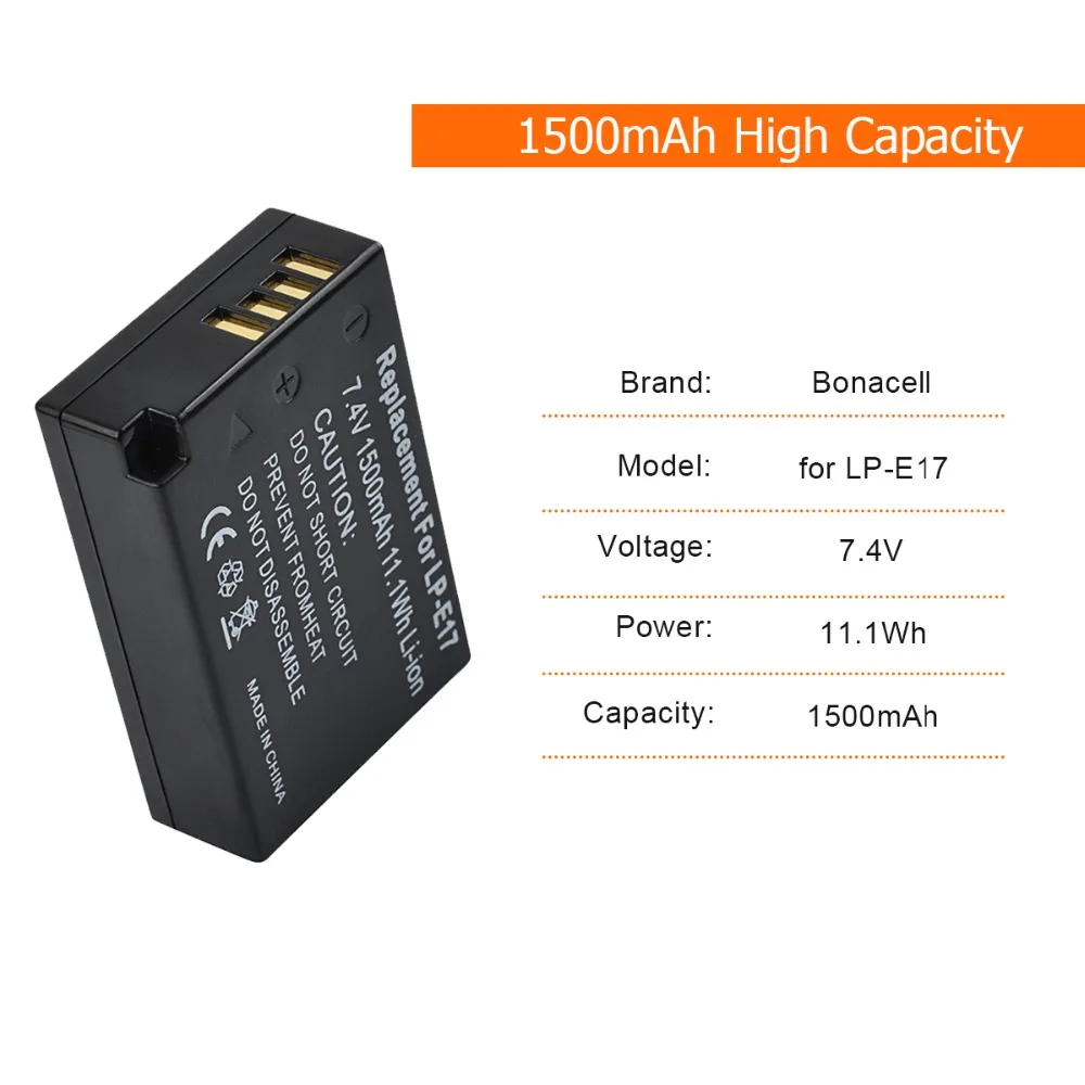 Bonacell LP-E17 LPE17 LP E17 Перезаряжаемые Батарея+ Зарядное устройство для цифровой однообъективной зеркальной камеры Canon EOS M3 M5 750D 760D T6i T6s 800D 8000D поцелуй X8i