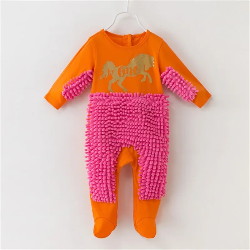 Orange and rose BJ Детский комбинезон; цельный костюм-Швабра; Детский комбинезон с принтом; детская одежда; комбинезон на молнии - Цвет: Orange and rose BJ