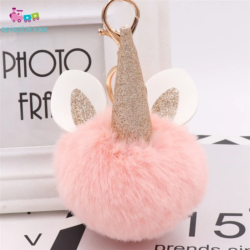 

Lovely Unicorn Plush Toy Faux Rabbit Fur Ball Keychain Car Bag Pendant for Women Pompom Stuffed Animal Kids Mini Cute Toys Gift