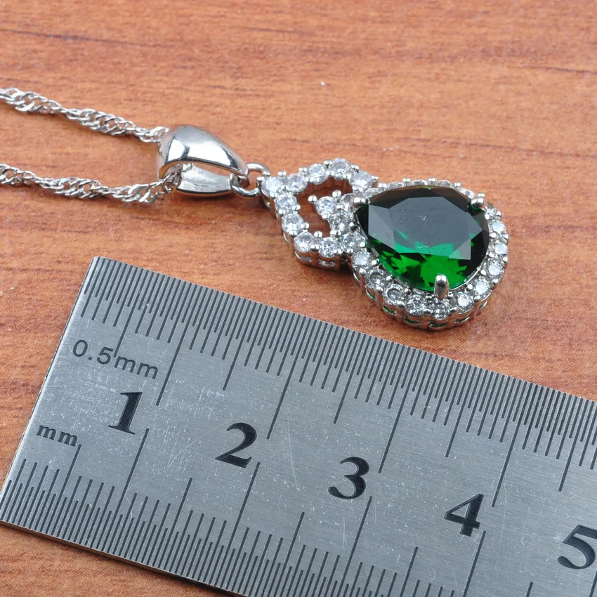 Natural 925 Silver Wedding Jewelry Set For Women Silver Color Crystal Necklace Earrings Ring Dubai Fashion Jewellry JS0324