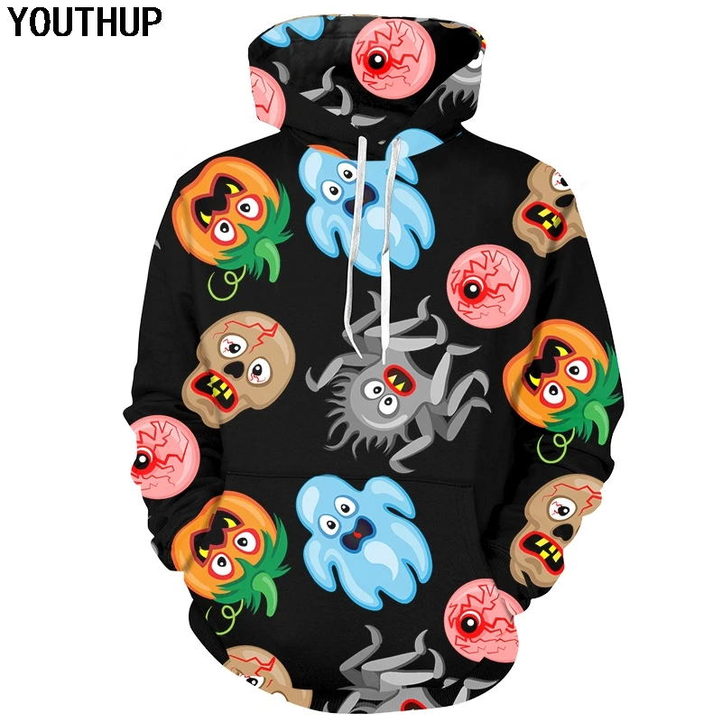 YOUTHUP 2018 Cartoon 3d Hoodies Men Hooded Hoodies Monster Print Funny
