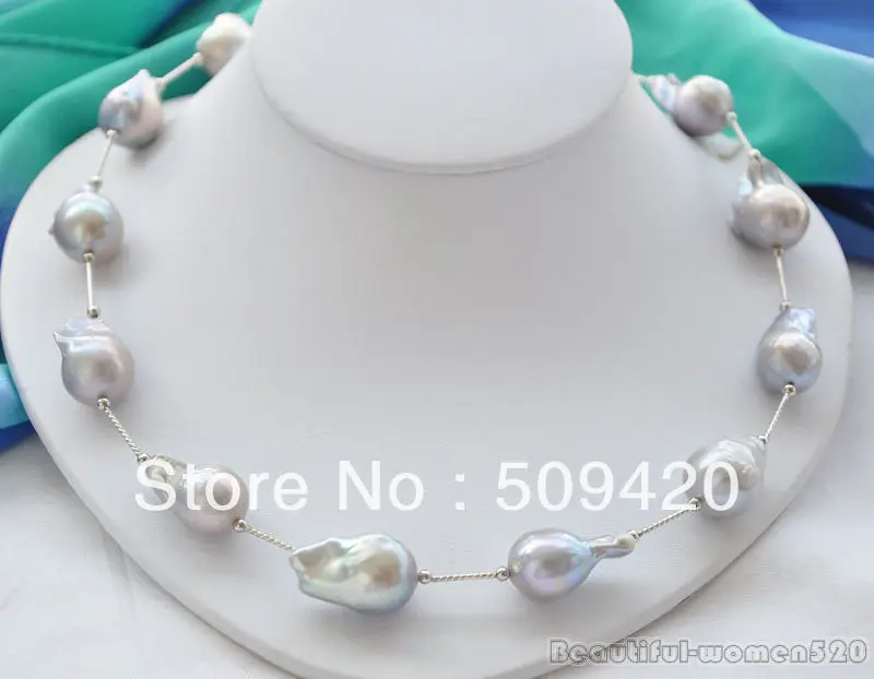 

~~ Free Shipping18mm gray BAROQUE KESHI REBORN PEARL NECKLACE 20inch