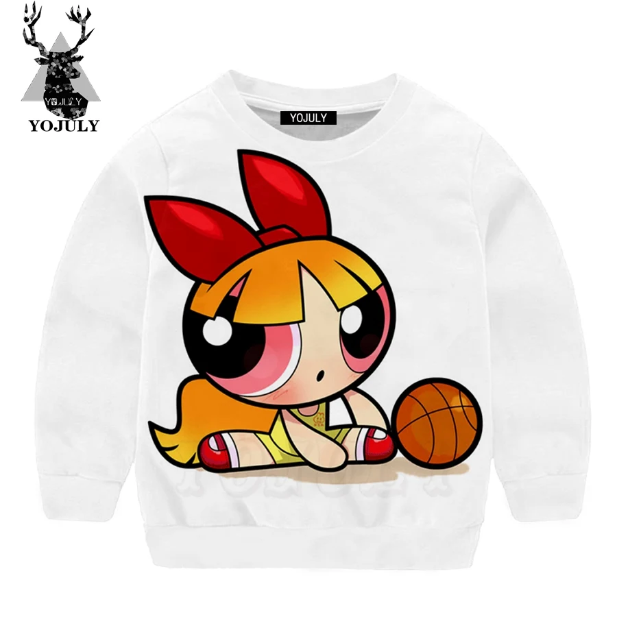 YOJULY/ г. Толстовка для маленьких девочек с объемным принтом Kawaii Powerpuff повседневная детская одежда для мальчиков топ с длинными рукавами с героями мультфильмов SW08