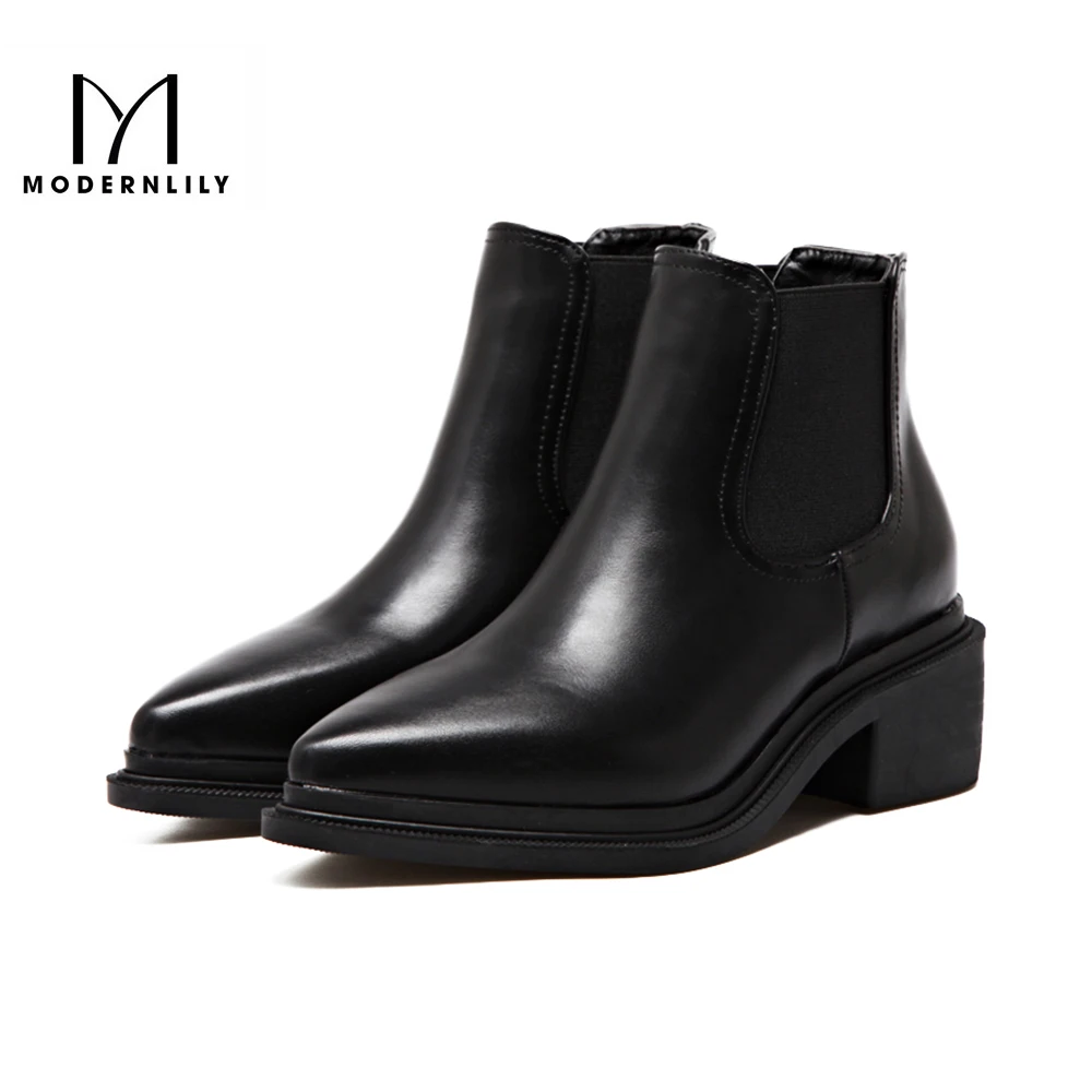 

Chelsea Boots For Women Black PU Leather Elastic Band 2017 Autumn Brand Ankle Boots Platform Shoes Woman Botas Feminina