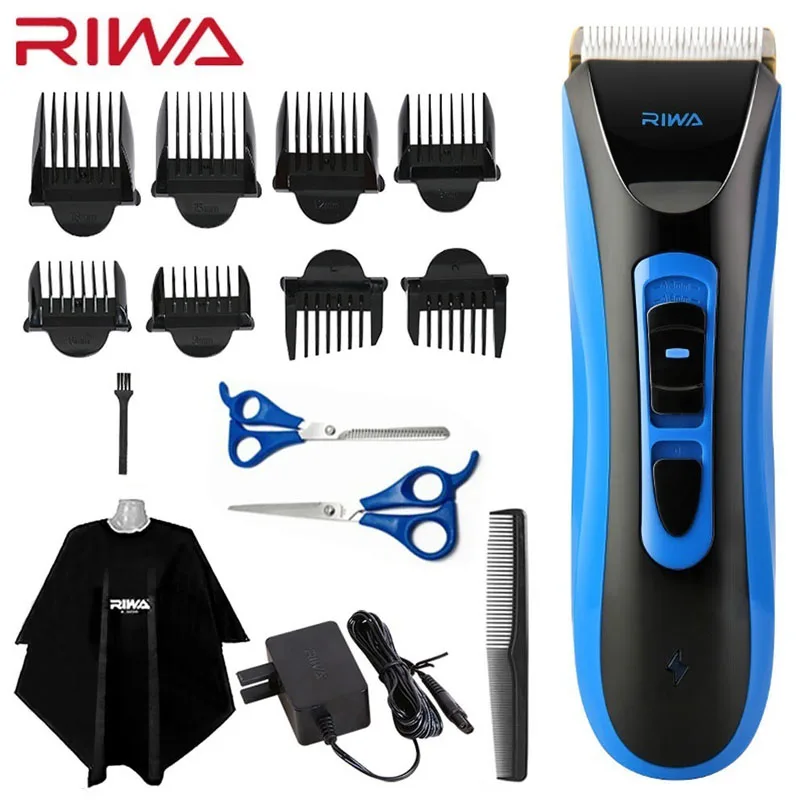 With Scissor Set Riwa Профессиональная Беспроводная Машинка для стрижки волос щетка для шерсти набор влажный/сухой перезаряжаемый мужской триммер для удаления волос Машинка для стрижки RE-750A - Цвет: With Scissor Set