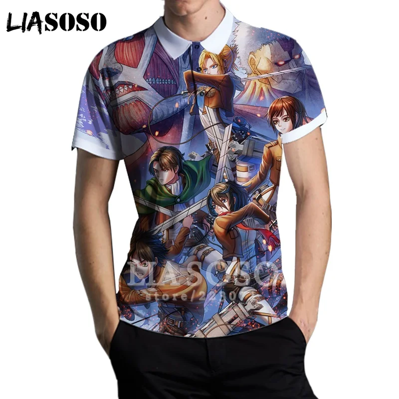 Summer Men 3D Print Anime Attack on Titan Armin Arlert Polo Shirt Short Sleeve Top Stand Collar Golf Teens Street Pullover A272