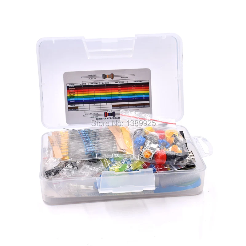 

Electronic Electronics Protoboard Breadboard Kit Fans Cable Resistor Capacitor LED Potentiometer for UNO Starter Kit
