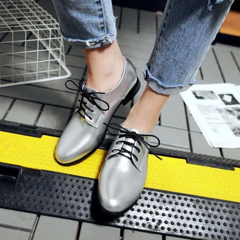 Женские туфли оксфорды на плоской подошве размеры 34 50|round toe flats|shoes flatsshoes patent leather |