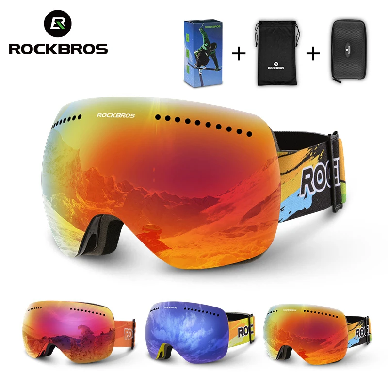 ROCKBROS двойные линзы лыжный очки для лыжников УФ 400 сноуборд мужчин женщин Большой
