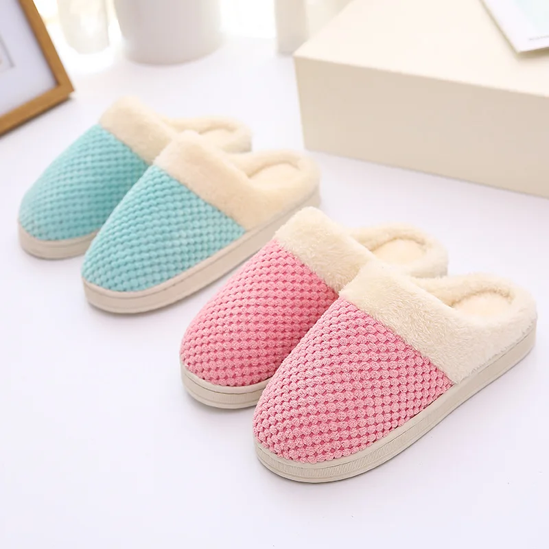 

Winter Trend Open Heel Women House Shoes 2018 Unisex Men Woman Indoor Slippers Pineapple Grain Plush Warm No Slip Floor Slipper