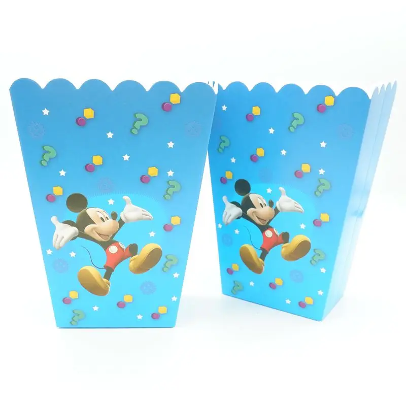 Popcorn box 6pcs Микки Минни дети день рождения набор украшения вечерние принадлежности бумажные кружки, тарелки, салфетки баннер/флаг шляпа соломы конфеты/попкорн коробка - Цвет: Popcorn box 6pcs
