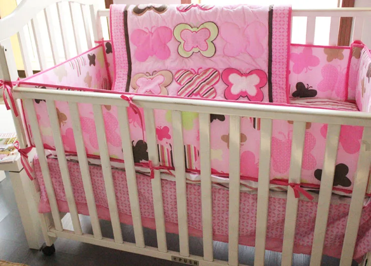 Promotion 8pcs Embroidered Baby Crib Bedding Set For Girls