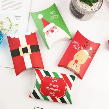 

10pcs/lot Samll Candy Box Christmas Reindeer Santa Claus Pillow Box Macarons Cake Box Chocolate Muffin Biscuits Baking Package