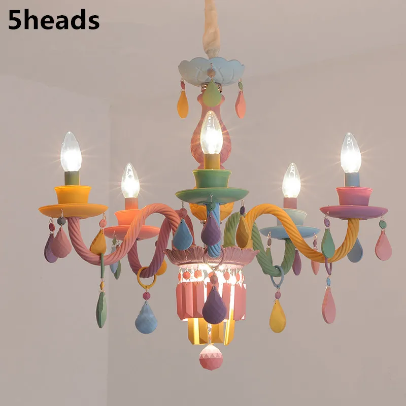 5heads Красочная хрустальная люстра Macaron цвет Droplight детская спальня лампа креативная фантазия светильник витраж блеск - Цвет абажура: 5heads