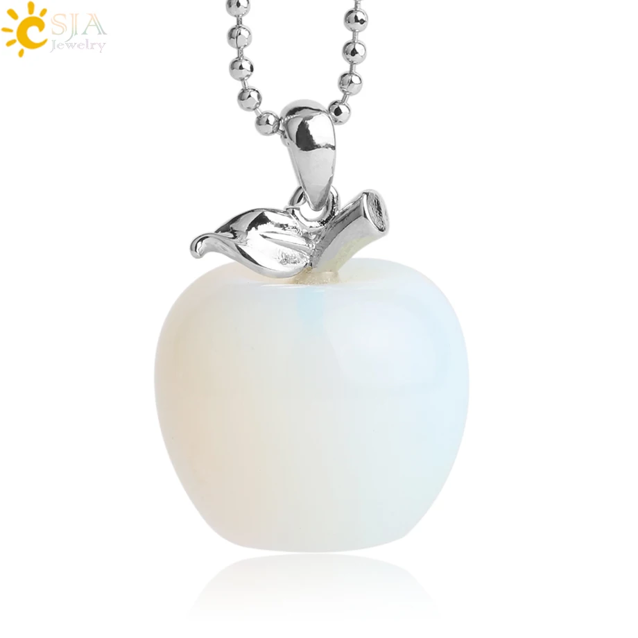 CSJA подвеска яблоко натуральный камень подвеска Кристалл кулоны кварцевые бусы ожерелья модные украшения для женщин подарок G046 - Окраска металла: Opal Necklace