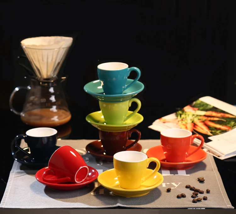 

Porcelain Espresso Cups with Saucers - 2.5 Ounce Espresso Cups Saucer Set Mocha Cappuccino Tea Coffee Cups Tray
