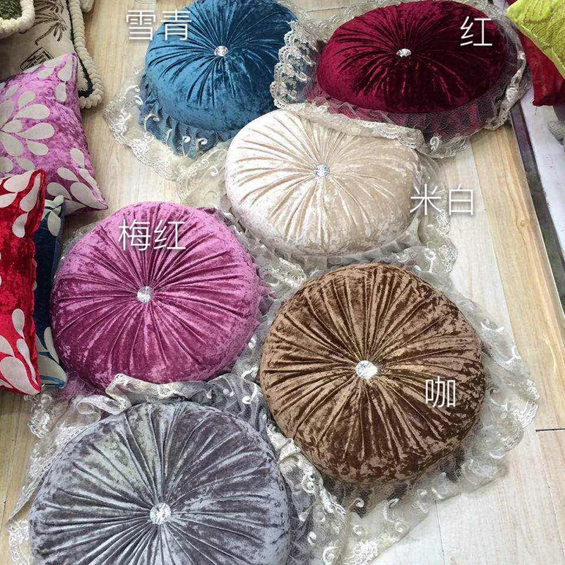 

40*40cm European luxury lace pumpkin shaped round pillow cushion soft velvet back cushion lace throw pillow home decoration