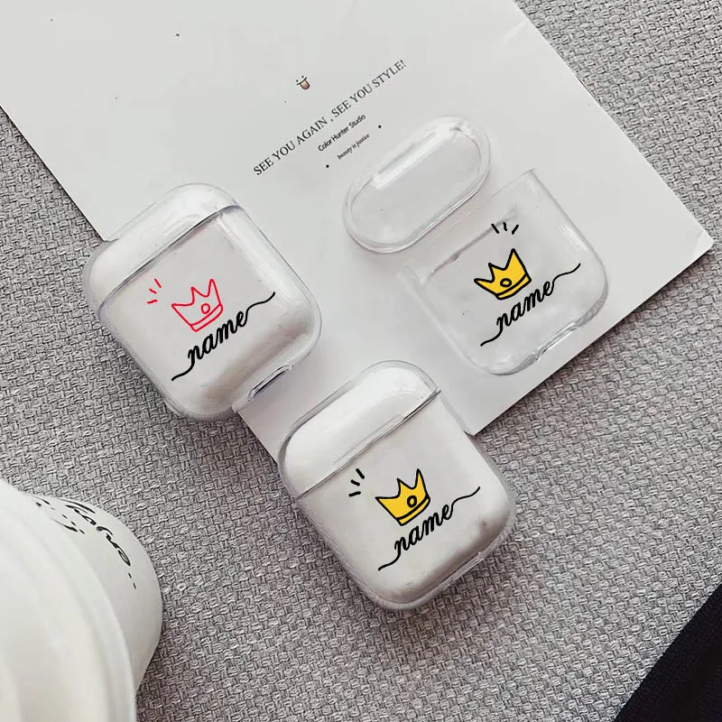 Мягкий чехол для наушников для Apple Airpods 1/2, защитный чехол, сделай сам, на заказ, корона, пара, прозрачный, Роскошный чехол для наушников для Airpods 2, чехол s