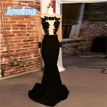 Sexy Rückenausschnitt Meerjungfrau 2016 Lange Abendkleider Schwarz Appliques Sheer Hohe Qualität Günstige Vestido De Festa Abschlussball-kleider