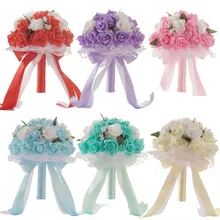 Ayicuthia букет невесты, романтической свадьбы Красочный Букет невесты, красный, розовый, синий и фиолетовый свадебный букет \ Фиолетовый s135