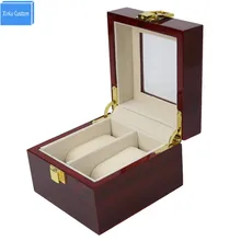 Роскошные элегантные высокого качества 2 слота мужские и женские деревянные глянцевая лакированная поверхность коробка для часов и футляр стеклянный Топ Органайзер коробка с логотипом на заказ