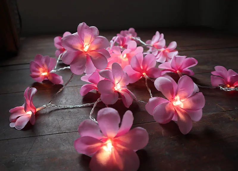 2 м 20LED DIY frangipani светодиодные огни строку батареи цветочный праздник освещения, вечеринку гирлянды украшения, украшения спальни