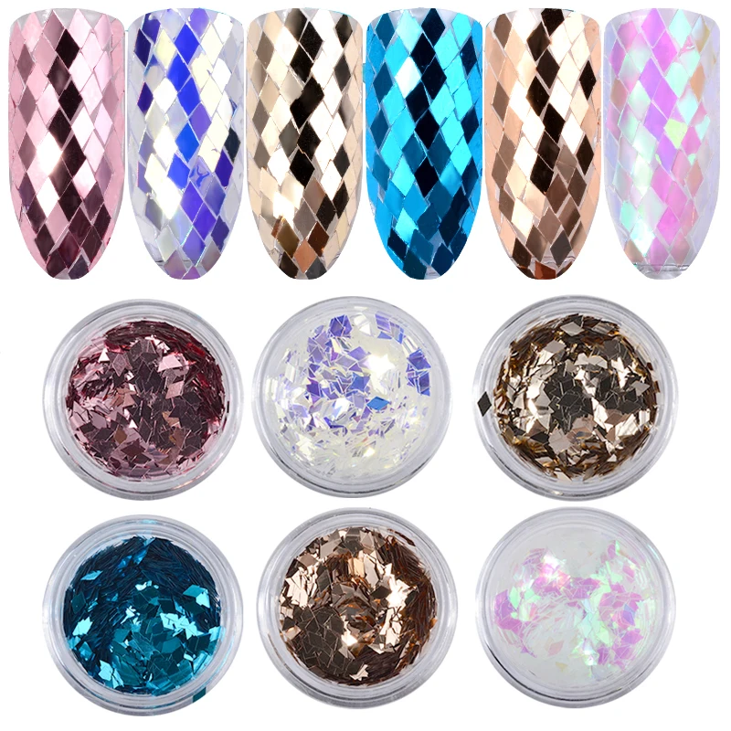 

6Pcs Per Lot Holo Diamond Sparkling Nail Sequins Glitters Set 3d Dazzling Charm Nail Tips Accessories Decorations