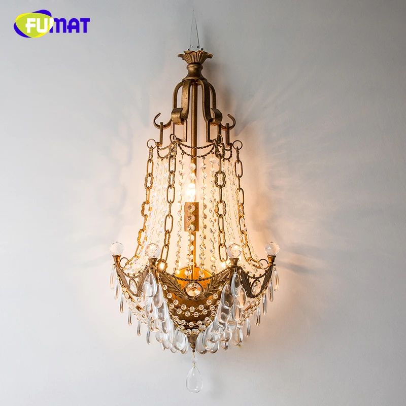 FUMAT American K9 Crystal Wall Lamps Sconce For Living Room European style Metal Vintage Antique Brass Nodric LED Wall Light FUMAT American K9 Crystal Wall Lamps Sconce For Living Room European style Metal Vintage Antique Brass Nodric LED Wall Light