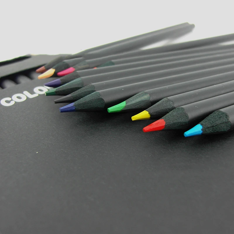 12 Pcs/Set High Quality Pencil Packaging 12 Different Colours Colored Pencils Kawaii School Black Wooden Pencils