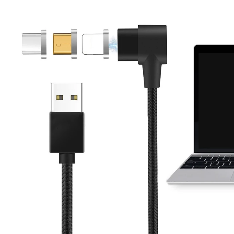 90 градусов угол 3 в 1 Магнитный зарядный кабель L форма для iPhone/Micro USB/type C USB C 2.1A Быстрый Магнит кабель для зарядки данных