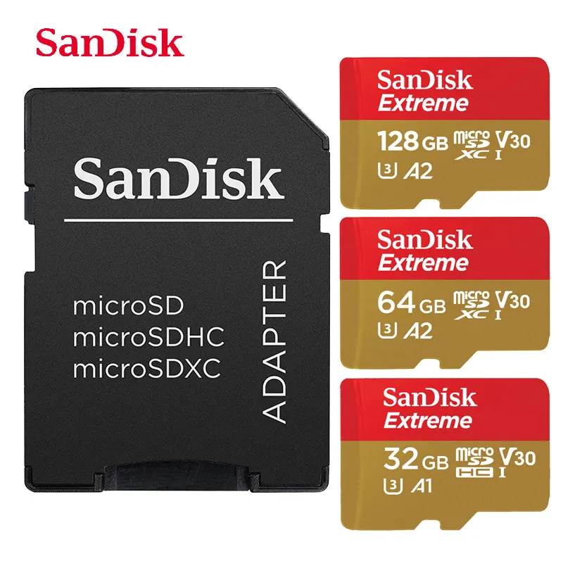 SanDisk Extreme Micro SD Card 64 ГБ microSDXC U3 32 ГБ MicroSDHC Class10 V30 100 МБ/с. TF карты карт SD UHS-я MicroSD Поддержка 4 К UHD