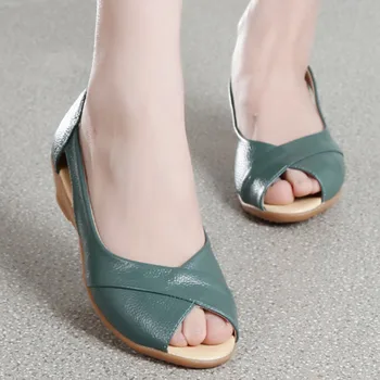 

Summer Women Sandals High Wedges Heel Genuine Split Leather Slip on Platform Solid Flip Flops Ladies Shoes Sandalias Mujer 2076W