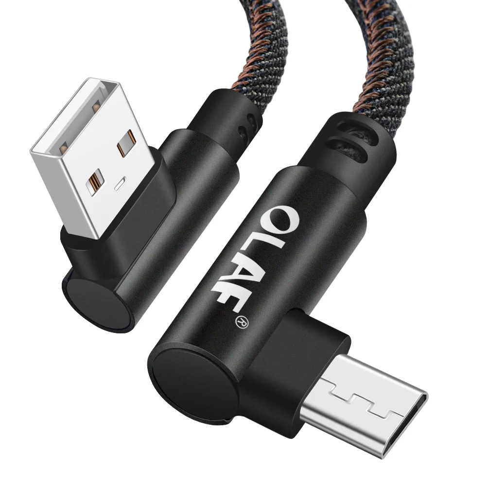 Олаф 2 м Micro USB кабель 2A быстрое зарядное устройство 0,25 м 1 м USB шнур 90 градусов нейлоновый плетеный кабель для передачи данных для samsung xiaomi android phone