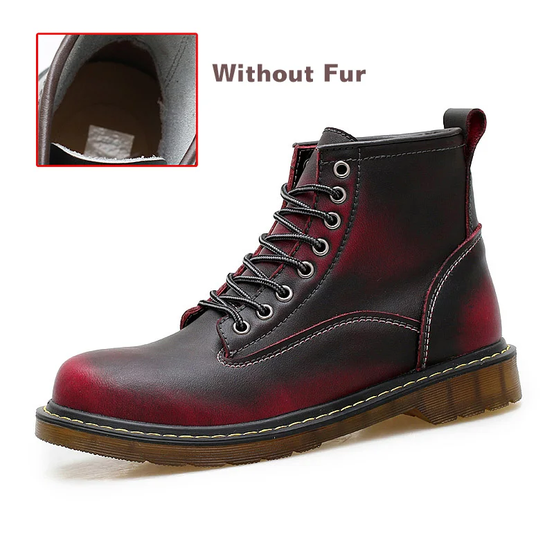 Men Retro Leather Boots Men's Ankle Boot Autumn Winter Men Snow Shoe Male Boots Handmade Work Shoes Size 38-47 - Color: Red