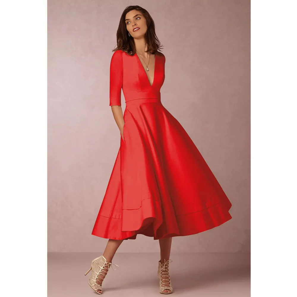 Плюс размер нет платье vestido de festa Longo Платье женское ТРАПЕЦИЕВИДНОЕ ПЛАТЬЕ настоящий стиль Hepburn пятиточечный рукав v-образный вырез сплошной цвет