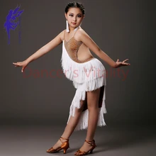 Стиль Девушки латинских танцев старший кисточкой камни для латинских танцев платье для девочек конкурс латиноамериканских танцев платья